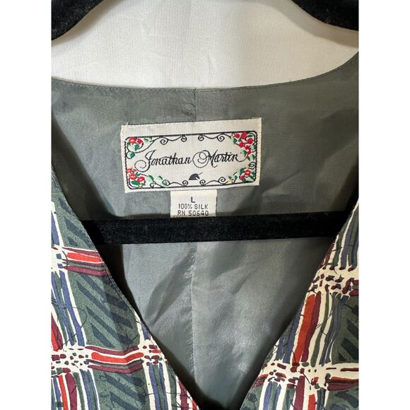 Jonathan Martin Vintage Women's Silk Vest Size L Plaid Design Career - Picture 2 of 3